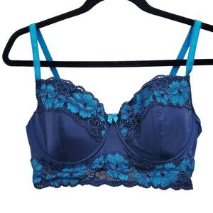 Adore Me F50289 Estate Blue‎ Floral Lace Longline Balconette Bra Bustier NWT 38D